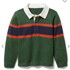Janie and Jack Rugby Sweater green orange strip w blue, Juniper Green